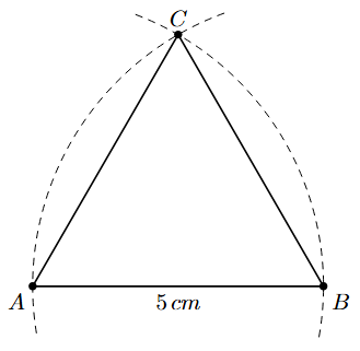 Step 4: The points A, B, and C are joined to form the equilateral triangle ABC.
